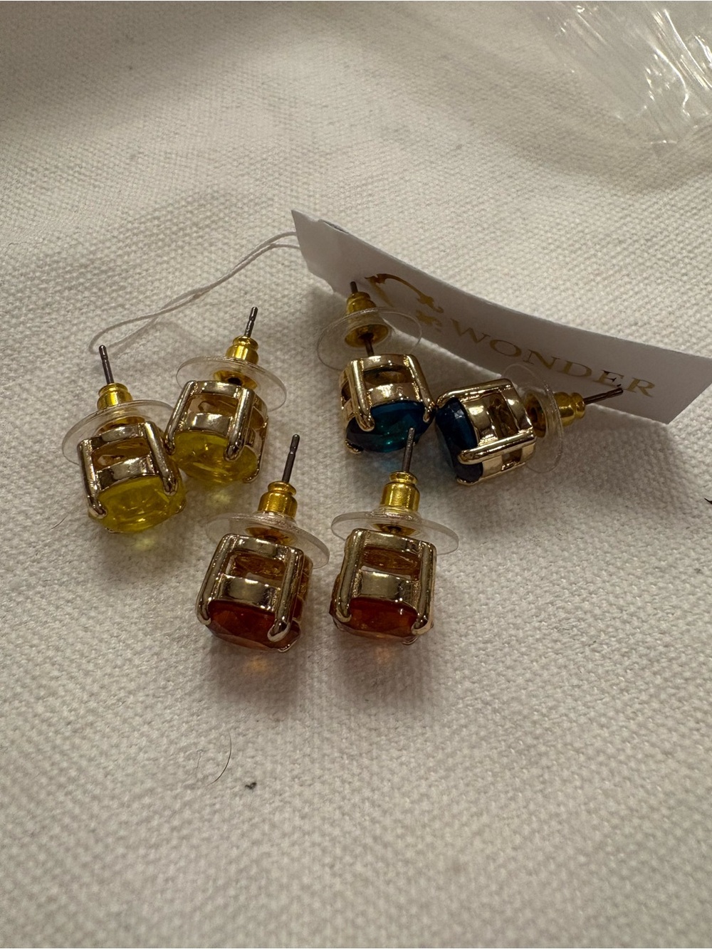 C. Wonder Gold-Tone Cage Stud Earrings with Yellow, Blue, and Amber Stones